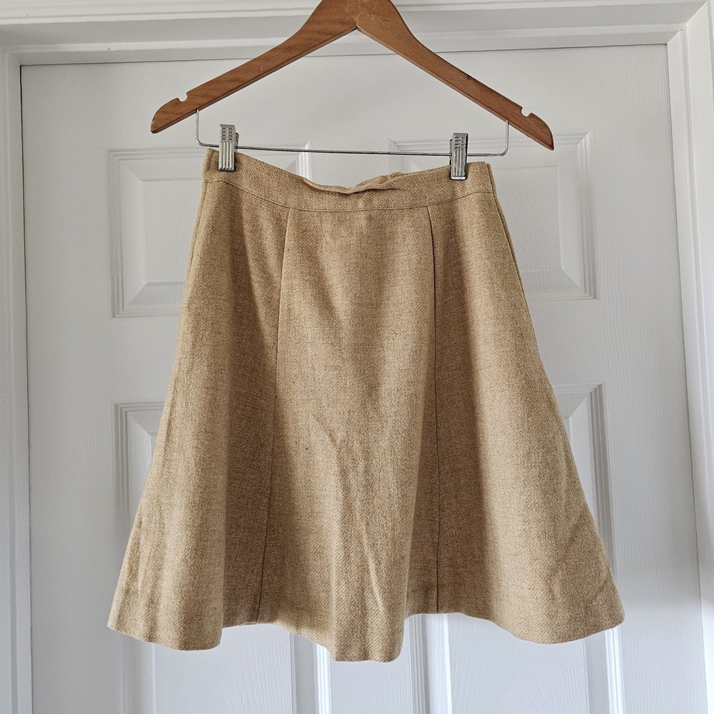 1970s Vintage Wool Camel Color Highwaist Skirt #92